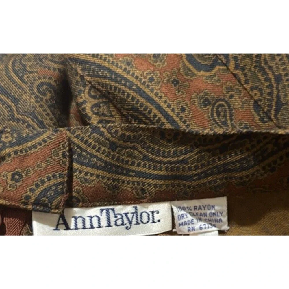 Vintage‎ Ann Taylor Paisley Rayon Maxi Skirt Brown Gold Size 8 Pleated Boho 90s